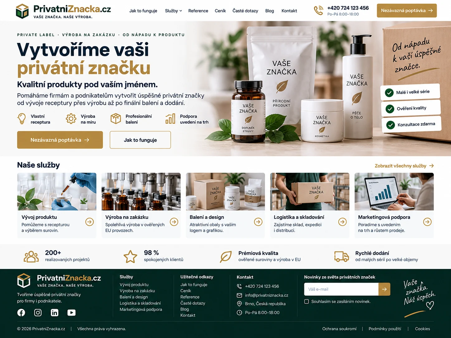 Ilustrační návrh webu pro privátní značku a produktový rozvoj